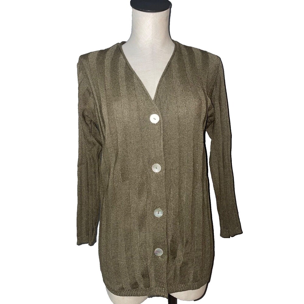 Carole Little Vintage Women’s Ribbed Long Boyfriend Cardigan size P Silky V-Neck